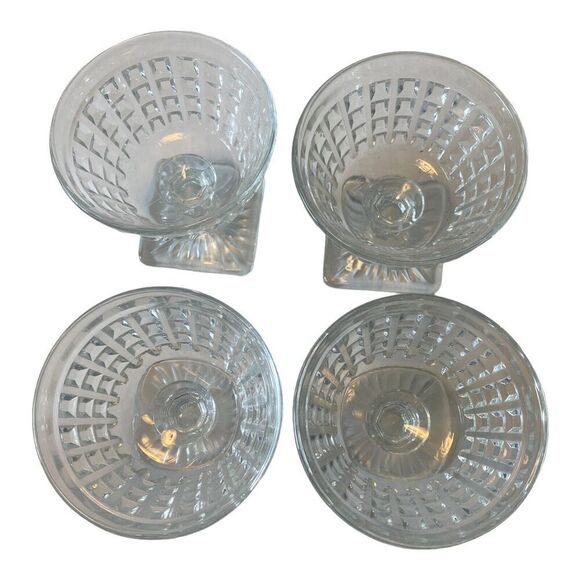 Set of 4 Imperial Monticello Waffle Crystal Glass Sherbets w Square Base - Picture 2 of 8